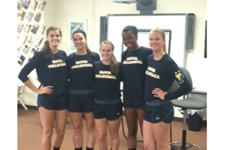 Seniors Haley Baker, Mary Gallo, Sarah Wiley, Vanessa Crumety and Stephanie Annone getting ready for the Archmere game.
