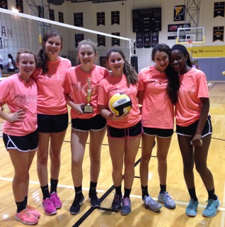 Team KOJCHAs holds their trophy with smiles. (left to right) Cassidy McClintock, Ally Stuebing, Heather Plystak, Katelyn Ham, Jackie Camponelli, and Olive Twum-Danso