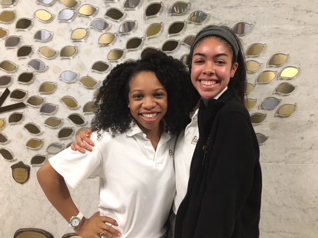 Kennedy Crowder (left) and Jasmine MacFarlane (right), pose for a photo represeting Paduas Black Student Union