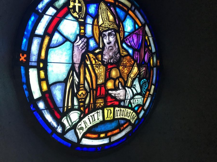 The stained glass windows were added in 1940. They were made by Balano Studios and funded by parish goers.