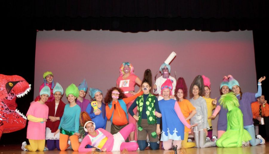 Volleyball team dressed up as characters from the movie Trolls! 