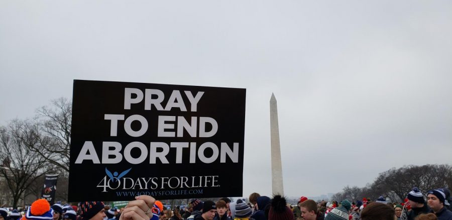 A student holds up her sign during the March for Life. The event attracted hundreds of thousands of pro-life supporters.