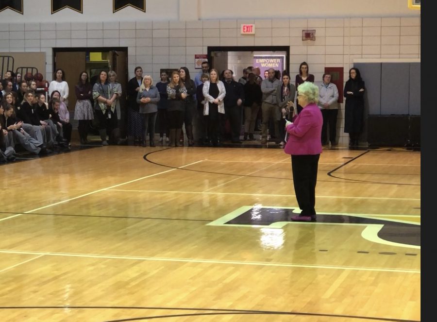 Principal Cindy Mann announces her retirement at Community Homeroom.  