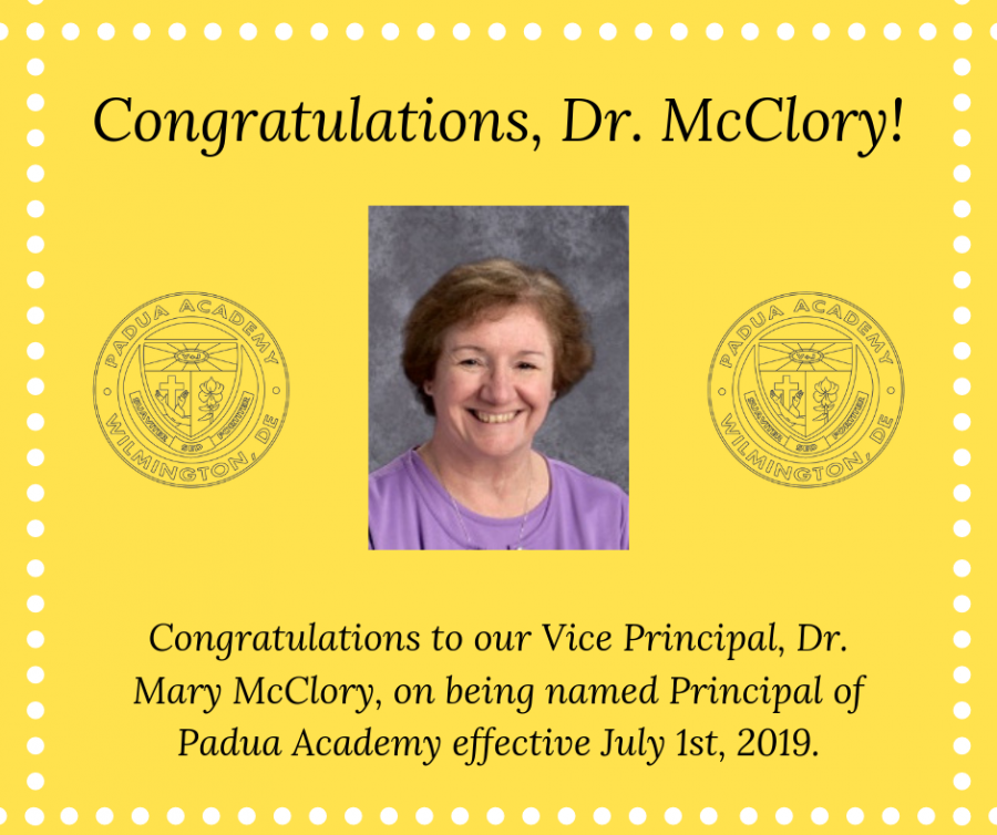 Vice+Principal+Dr.+Mary+McClory+will+become+Paduas+principal+on+July+1%2C+2019.+The+decision+was+announced+by+Father+Mark+Wrightson+on+April+29.