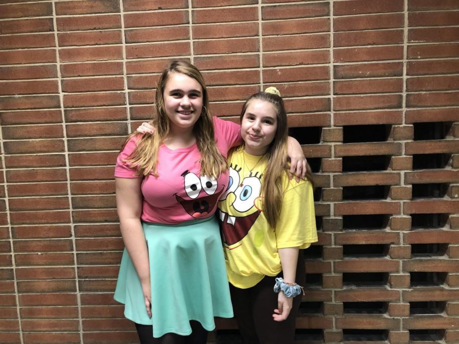 Juniors Abby Freebery and Meghan Freeze dressed up as Spongebob and Patrick for Halloween. Cartoon characters are often popular choices for Padua students.