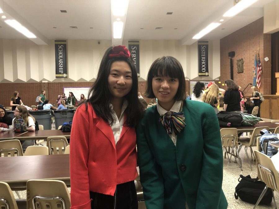 Juniors Annamarie Warnke and Minjie Paark dressed up as Heathers, the main characters in the famous Broadway show of the same name. Celea Ransom, not present, was Heather McNamara, who dresses in yellow.