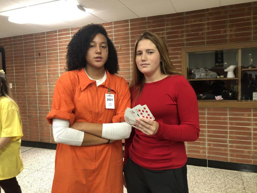 Juniors Sydni Wright and Emma Trunnell in their Halloween costumes. Many costumes were inspired by TV shows, like Criminal Minds.