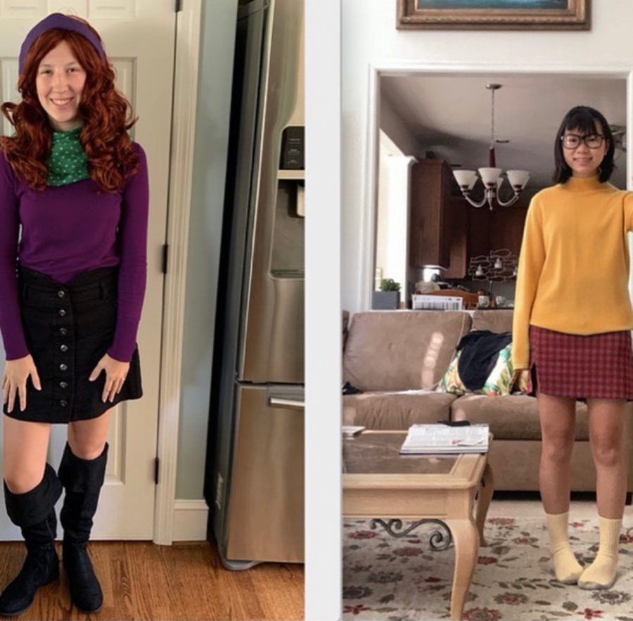 Amelia Maguire 24 and Kaitlyn Mark 21 win the Halloween Costume Contest  as Daphne and Velma from Scooby Doo.