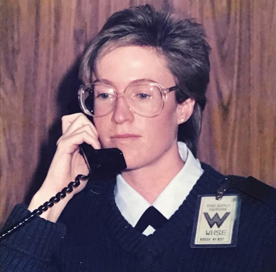 First Lieutenant Powers speaks on the phone in 1987, three years after graduating from the U.S. Air Force Academy. She was stationed at Fairchild Air Force Base in Washington State at the time.