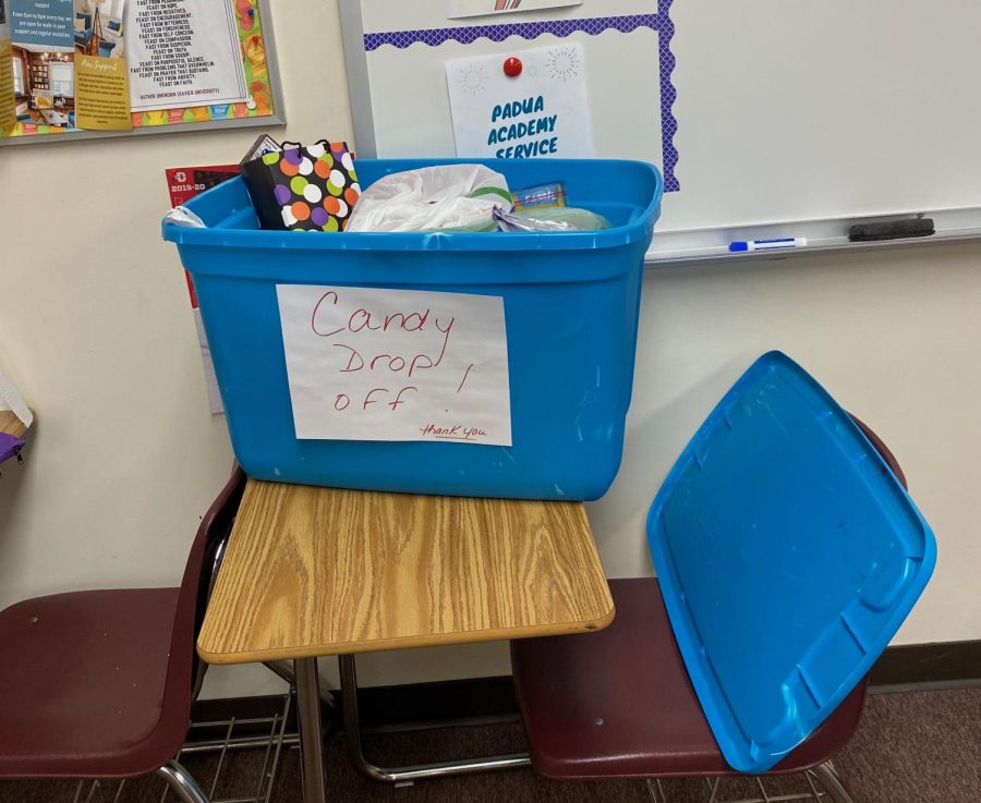 A full candy collection bin is located in Mrs. Duppels room. Students in Action collected items from November 1 through November 5.