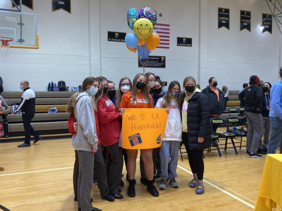 Friends of Hannah Fagioli celebrated her commitment to row for Syracuse University. “I am over the moon that she signed to Syracuse” Annie McTaggart, one of her friends.