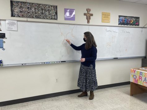 Mrs. Boyle teaches her Introduction to Romantic Language class. In this class the students learned about Spanish speaking countries.  
